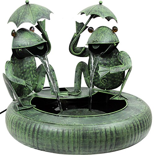 Metallbrunnen mit 2 Fröschen, Ø46xH43cm, inkl. Elektropumpe, Zimmerbrunnen, Antik-Look / Metall