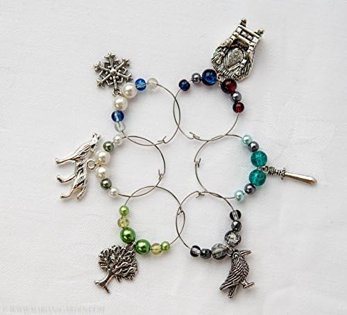 6 Night's Watch themed wine glass charms, this set is a perfect gift for a Throny!