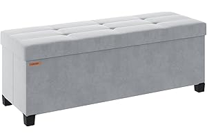 ABHENG Foldable Storage Ottoman Bench, Velvet Footrest and Seat Cube with Feet, End of Bed Bench, Storage Chest, for Living Room, Bedroom and Office, 38 x 110 x 40 cm, Dove Gray, ASND24G