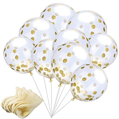 Amaza 24 Globos Transparentes con Confeti Dorado Fiesta Bodas Cumpleaño Decoración (Dorado)