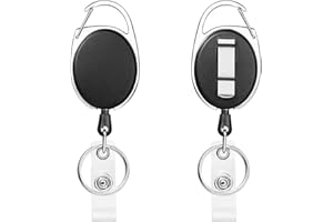 Zeayebsr Pinzas para tarjetas de identificación con mosquetón de 2 piezas con bobinas de clip para cinturón con porta credenciales portatarjetas negras tarjetas clave