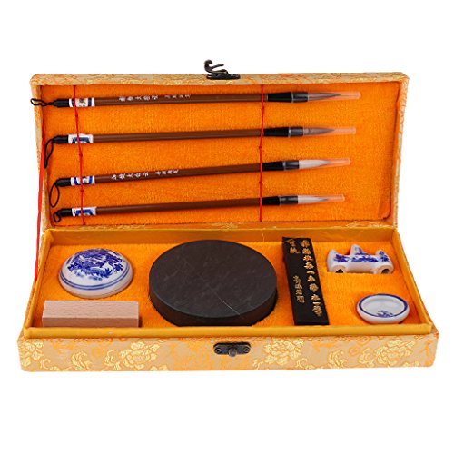 Gazechimp Kalligraphie Set (Pinsel, Tinte Stein, Holz Stempel, Tinte Platte, Tintenstift, Pinsel Rest, Wasser gut, kleine Löffel) für Kalligraphie Anfänge und Fans - 9