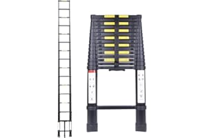 EGTink Échelle Télescopique 4,7M, Extensible Télescopique,Pliable Extension Escabeau Aluminium, Marchepieds Escamotables,Portable Extensible,Charge Max 150 kg,Noir