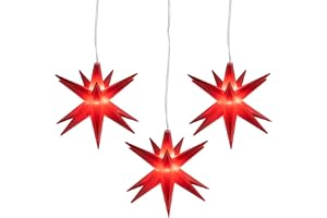 Ideen mit Herz LED-stjärnor, 3 stycken i rött, batteridriven, Ø 10 cm | timerfunktion: 6 timmar PÅ | 18 timmar AV | Kabellängd: 1,5 m