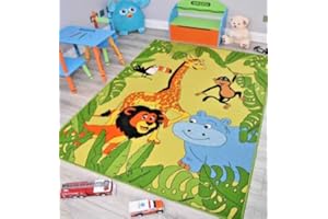 RSM RUGS Kids Zoo Animals Dinosaur Rugs Washable Nursery Playroom Bedroom Colourful Childrens Toddler Soft Durable Play Mats (Zoo Animals, 80cm x 120cm)