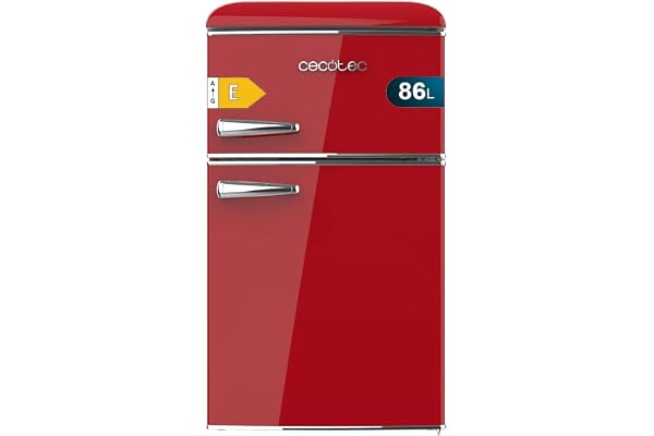 Cecotec Réfrigérateur Congélateur Bolero CoolMarket 2D Origin 86 Red E. 86 L, Clayettes en Verre et Tiroir à Légumes, Classe E, Total No Frost, Contrôle de la Température, Lumière LED, Rétro