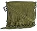 Produktbild BHBS Damen Wildleder Leder Tassle Fringe Schulter Handtasche 32 x 26 x 1 cm (B x H x T) - Olive Green
