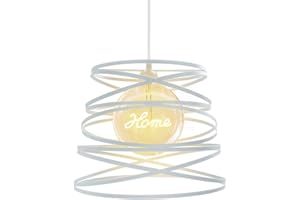 PETITES ECREVISSES Suspension Industrielle Rétro Ø30cm, Lustre Vintage Abat-jour Luminaire en Métal Plafonnier E27 Corde Ajustable Décoration (Blanc)