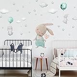 Inspio Adesivi da parete per bambini -Coniglietti con nuvole e palloncini. XXL adesivo da parete Sticker personalizzato aggiu