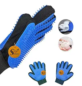 Sage Square Double Side Bristle Pet Hair Remover Enhanced 5 Finger Design Gentle Deshedding Brush Gloves for Dog and Cat with Long and Short Fur (Multicolour)