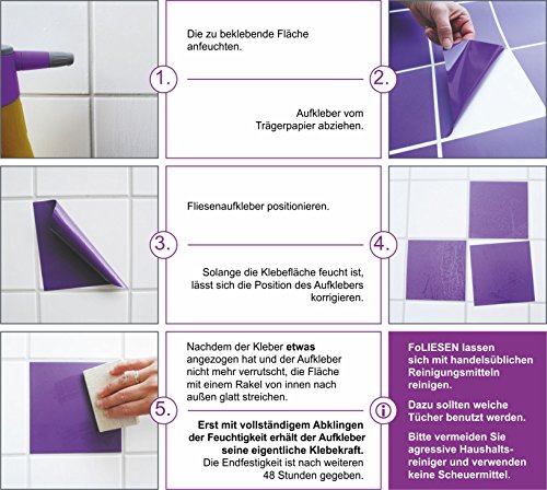 FoLIESEN PVC-freie Fliesenaufkleber für Bad und Küche – 15×20 cm – weiss glänzend – 35 Fliesensticker für Wandfliesen - 9