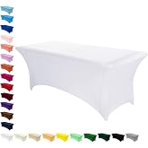 AMFUN Rectangle Tablecloths, 1PCS 6FT White Elastic Spandex Tablecloths, (72"x30") Kitchen Kitchen Fitted Rectangular Table C