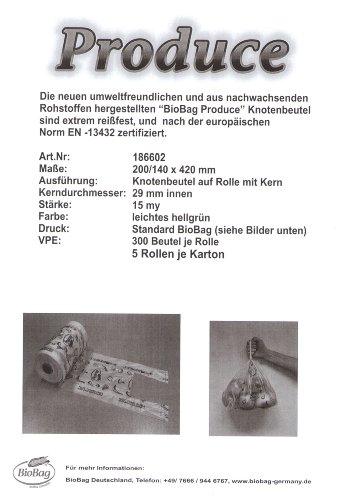 Bio-Knotenbeutel für Obst und Gemüse, Größe 340 x 420 mm, 300 Stück je Rolle auf Kern - 3