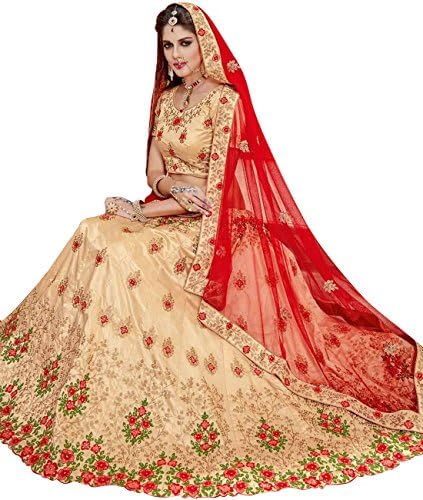 Simaaya Indian Ethnicwear Bollywood Pakistani Wedding Beige A-Line Lehenga Semi-Stitched