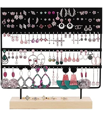 Présentoir à Bijoux En Bois Avec 84 Trous - Organisateur Boucles D'oreilles, Rangement Coiffeuse, 13x9 Cm