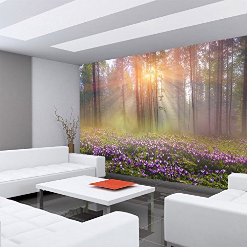 Fototapete Wald – ALLE WALDMOTIVE auf einen Blick ! Vlies PREMIUM PLUS – 200×140 cm – PURPLE FOREST FLOWERS – Wald Bäume Natur – no. 239 - 6