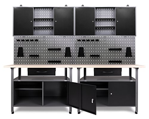 Werkstatt Werkstatteinrichung Werkbank Werkzeugschrank und Lochwand mit Haken