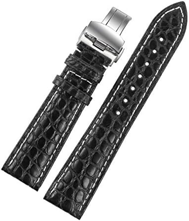 22mm Black Luxury Alligator Leather Replacement Watch Straps/Bands Handmade with White Stitching for Swiss Luxury Watches