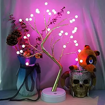 Whixant Tabletop Bonsai Tree Light with 36 Pearls LED, DIY Artificial Lamp Tree Lamp Decoration, Battery/USB Operated, for Bedroom Desktop Christmas Party Indoor Decoration Night Light (Pink Colour)