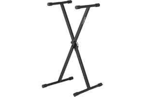MusicalStore2005 Supporto Tastiera Ad X Regolabile in Acciaio - Stand Robusto per Tastiere e Workstation, Altezza Regolabile 640-980 mm, Carico Max 20 Kg