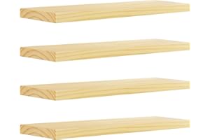 eSituro Étagères Murales Suspendue, Lot de 4, Pin Massif, Étagères Flottantes pour Salon, Cuisine, Tablette Murale en Bois, Décoration pour Chambre à Coucher, Moderne, Fixation Invisible, 80cm