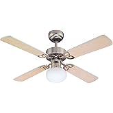 Westinghouse Lighting Vegas Ventilador de Techo E27, Acabado en Aluminio Cepillado con aspas Reversibles en Arce Claro/Plata