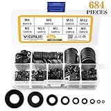  684pcs arandelas planas en 304 Acero inoxidable surtido, M2 M2.5 M3 M4 M5 M6 M8 M10 M12 - Arandela Plate para el des tornillo anillos de étanchéité-livré con caja, negro