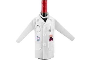 BOXOB Weinverpackungsabdeckung, Filz Weinflaschenhülle im Weißen Kittel Einer Krankenschwester mit Spritzenhalskette und Thermometer Lustiger Kleiderüberzug zum Verpacken von Wein Geschenke