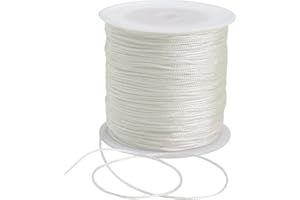 TONIFUL 1mm x 100 Yards White Nylon Cord Satin String for Bracelet Jewelry Making Rattail Macrame Waxed Trim Cord Necklace Bulk Beading Thread Kumihimo Chinese Knot Craft