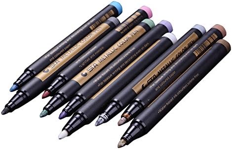Metallic Marker Highlighter Pen Set of 10 Colors Calligraphy Pens for Cards Birthday Greeting Gift Thank You Card,Glass,Metal,Wood,Works on Most Surfaces,DIY Photo Album-Bullet Tip