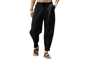 Cooleep Pantaloni Lino Uomo Estivi Casual Pantaloni Elasticizzati Leggeri da Yoga Spiaggia