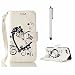 Produktbild MUTOUREN Schwarz Hülle Leder Tasche für Huawei Honor 5X Geldbörse Hülle Brieftasche Handytasche Zubehör Schutzhülle Etui Case Cover + Stylus pen-Liebe Herz Weiß