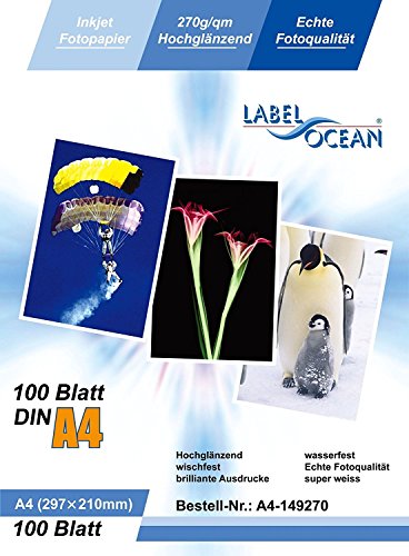 LabelOcean - 100 fogli Carta fotografica A4 Premium Alta Brillantezza 270 g