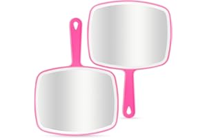DVHOK 2Pcs Handheld Mirror, Portable Hand Mirror with Hanging Hole in Handle, Pink 19 x 26 cm