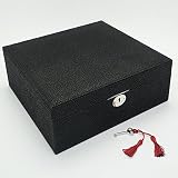 4Queens XXL Flaches Design Schmuckkasten Schmuckkästchen Schmuckbox Schmuckkoffer Schmuck Aufbewahrung Schmuckschatulle Jewelry Box Bijou Box Jewelry Case abschließbar mit großem Spiegel LxBxH: 28*26*11cm (Schwarz/Beige) - 5
