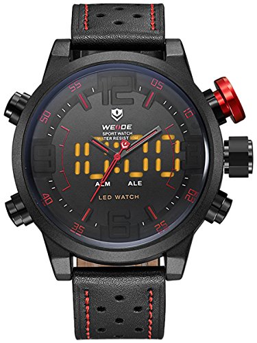 Alienwork LED Analog-Digital Armbanduhr XXL Oversized Uhr Multi-funktion rot schwarz Leder OS.WH-5210-B-5 Alienwork LED Analog-Digital Armbanduhr XXL Oversized Uhr Multi-funktion rot schwarz Leder OS.WH-5210-B-5