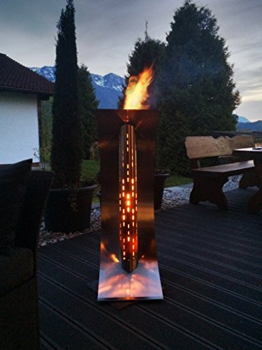 Edle Design-Feuerstelle für Garten und Terrsasse – Moderne Feuersäule aus hochwertigem Edelstahl, Feuersegel 42 x 34 x 96 cm - 9