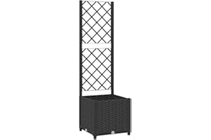 vidaXL Jardinière avec Treillis Lit Surélevé Pot à Plantes Boîte à Fleurs Jardin Patio Entrée Terrasse Extérieur Noir 40x40x136 cm PP