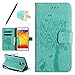 Produktbild Galaxy Note 4 N910F Lederhülle, Uposao für Samsung Galaxy Note 4 Hülle Grün Drucken Katzen Fangen Schmetterlinge Baum Muster Design PU Leder Tasche Flip Case Cover Schutzhülle Handy Schale Backcover Wallet im Bookstyle Etui