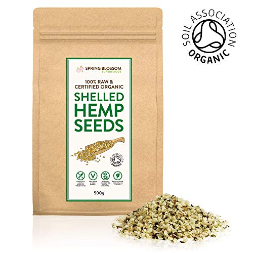 500g Raw Organic Shelled (Hulled) Hemp Seeds Hearts Healthy Snack Rich in Protein, Omega 3 & 6, Amino Acids and Minerals, Gluten-Free, Vegan, Superfood in Resealable Pouch, Soil Association Certified
