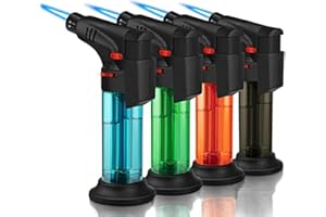 ONE BEST DEAL Butane Gas Torch Lighter - Assorted Color Refillable Cooks Gas Utility Burner Creme Brulee Blow Jet Flame Lighter for Kitchen, Hookah, Welding and BBQ