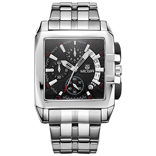 megir Herren Schwarz Zifferblatt Militr Chronograph Edelstahl Sport Quarz Armbanduhr megir Herren Schwarz Zifferblatt Militr Chronograph Edelstahl Sport Quarz Armbanduhr