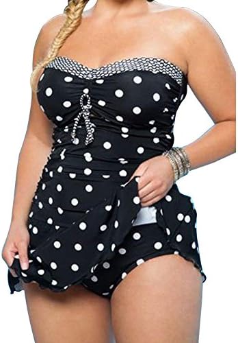 BAINASIQI Women Elegant Tankini Push Up Bikini Set Polka Dot Swimwear Swimsuit Plus Size Two Piece (2XL, Black)