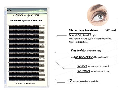 MBeauty4all Silk Individual Eyelash Extensions Mix Length Trays C - curl / 0.20mm