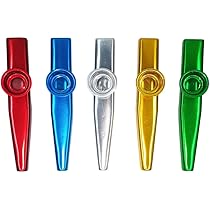 Kazoo In Metallo Per Bambini - 3 Pezzi Con 10 Membrane, Dorato, Rosso, Verde - Foto 2