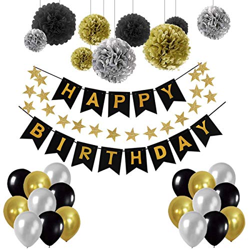 Herefun Décorations Anniversaire bannière Décoration Fête 41 Pcs - 1 Banderole Banniere de Joyeux Anniversaire 
