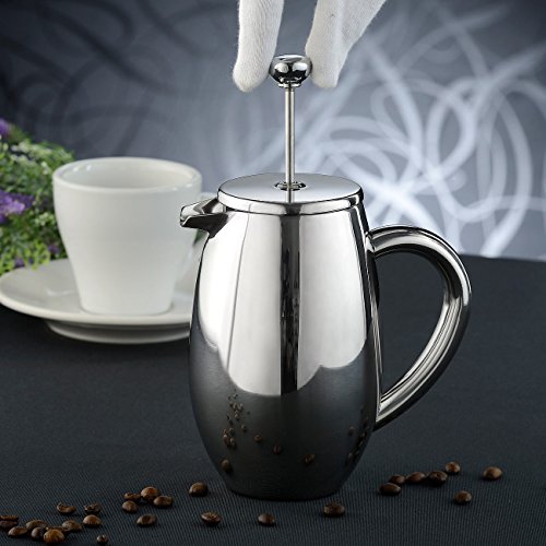 Rosenstein & Söhne Thermo-Kaffeebereiter, French-Press, Edelstahl, doppelwandig, 350 ml - 6