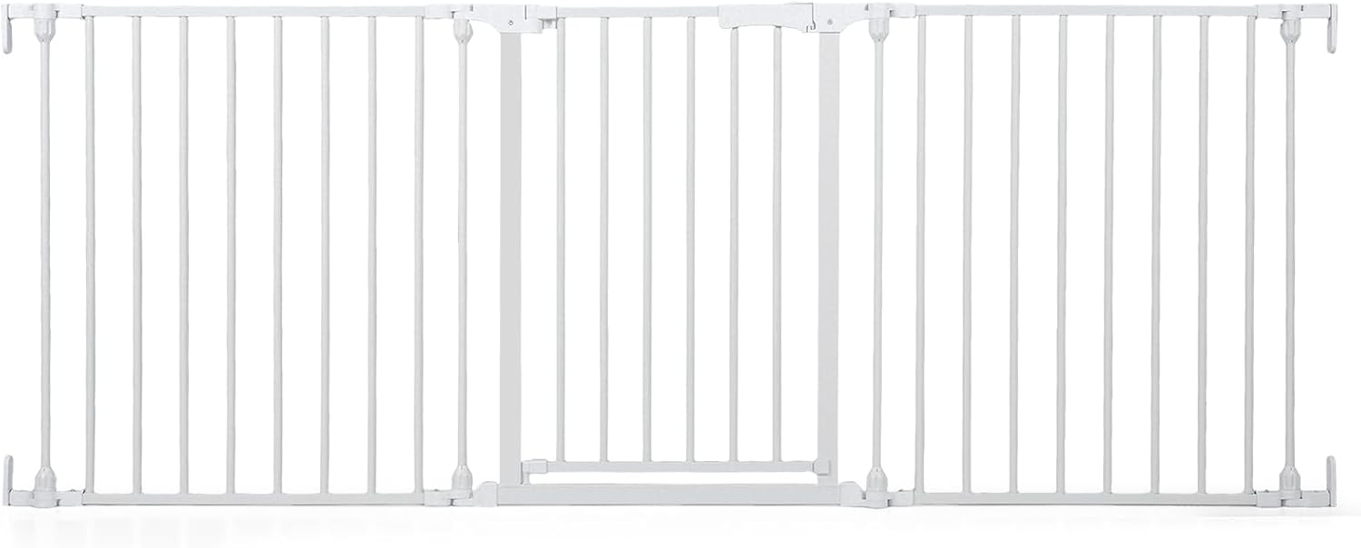 COSTWAY Barrera de Seguridad para Niños, 74,5-198 x 74,5 cm, Valla de Seguridad de 3 Paneles con Doble Bloqueo, Apertura en Dos Direcciones, Puerta Escalera de Metal para Bebés y Perros (Blanco)