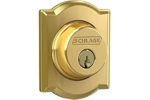SCHLAGE Single Cylinder Deadbolt with Camelot Trim, Bright Brass (B60 N CAM 605)