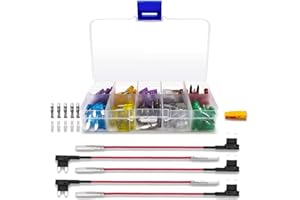 BeiLan Kit de 100pcs Small Fusibles Planos Mezclado 11 * 16mm (2A 3A 5A 7.5A 10A 15A 20A 25A 30A 35A) con 5pcs Portafusible con Hilo In-Line, Cuchilla Estilo Adaptador Cable Fusible